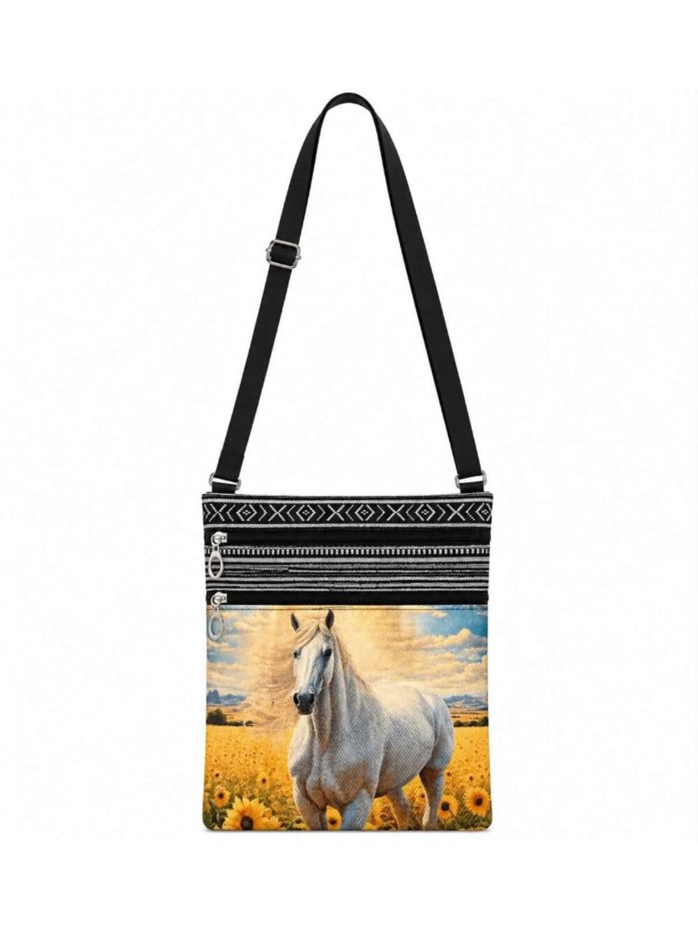 White Horse Sunflower Crossbody Bag